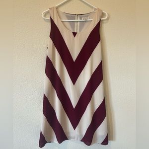 Charming Charlie Sleeveless Chevron Dress - Maroon and Cream. Size M